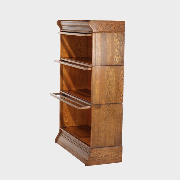 Antique Globe Wernicke School Oak Three Stack Bookcase C1920