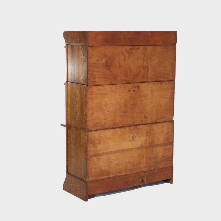 Antique Globe Wernicke School Oak Three Stack Bookcase C1920