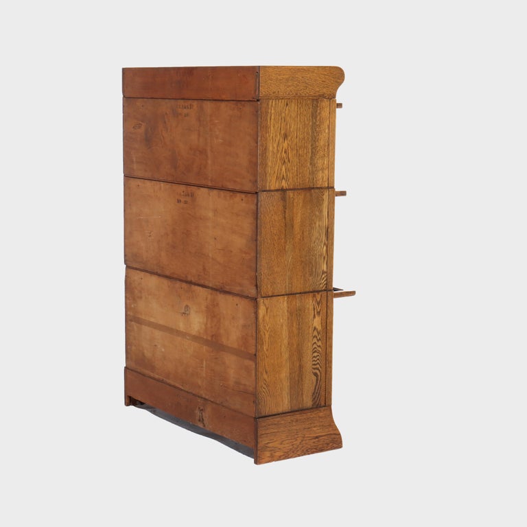Antique Globe Wernicke School Oak Three Stack Bookcase C1920