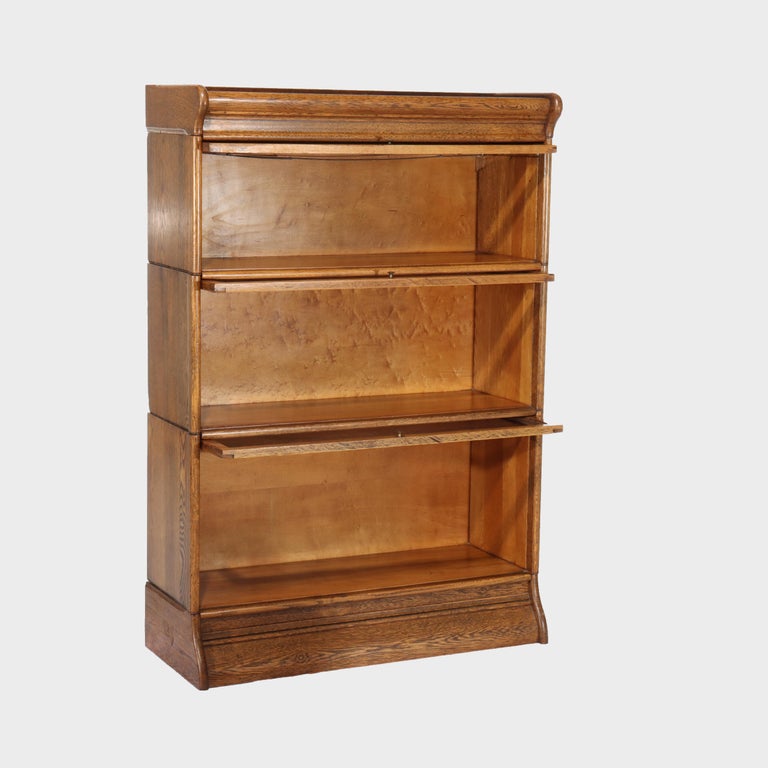 Antique Globe Wernicke School Oak Three Stack Bookcase C1920