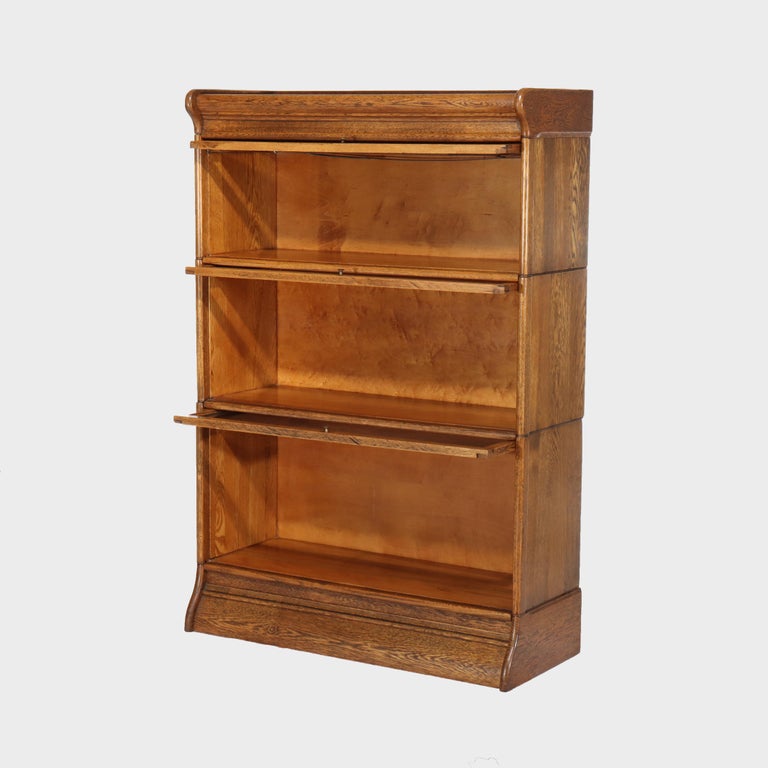 Antique Globe Wernicke School Oak Three Stack Bookcase C1920
