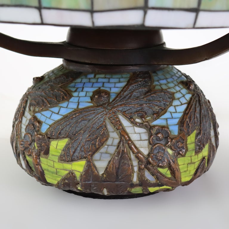 Tiffany Style Leaded Glass Table Lamp with Dragonfly Pattern 20thC