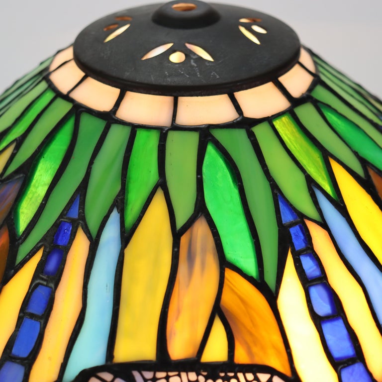 Tiffany Style Leaded Glass Table Lamp with Dragonfly Pattern 20thC