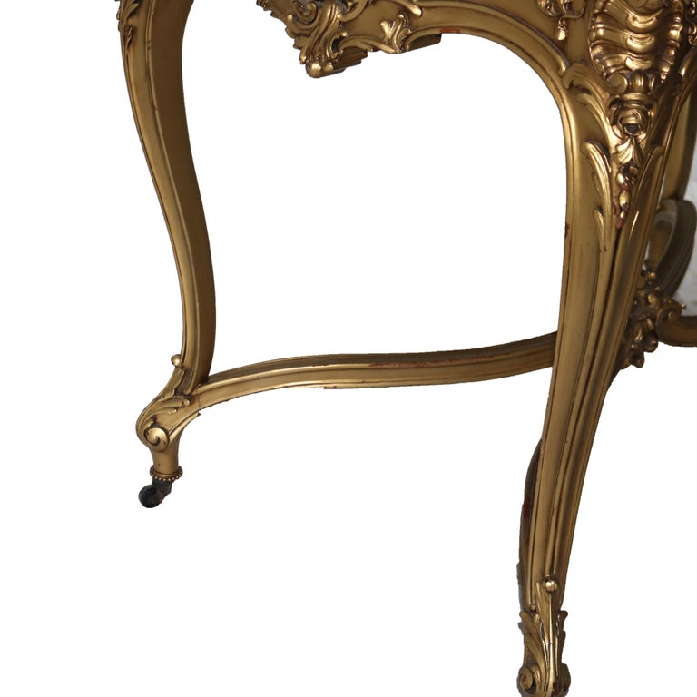Antique Louis XIV Giltwood & Inset Onyx Parlor Table with Foliate Elements C1890