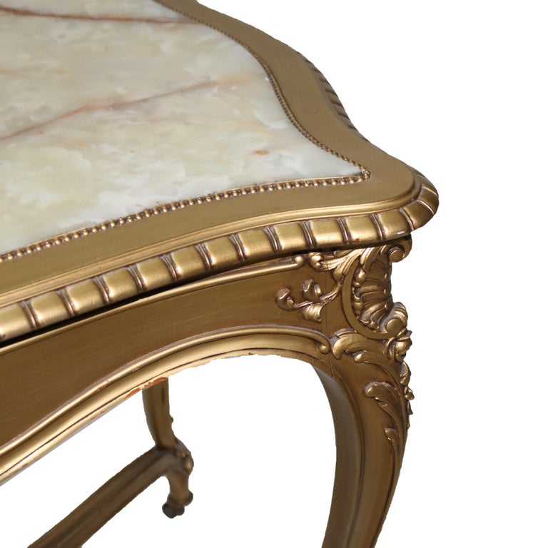 Antique Louis XIV Giltwood & Inset Onyx Parlor Table with Foliate Elements C1890
