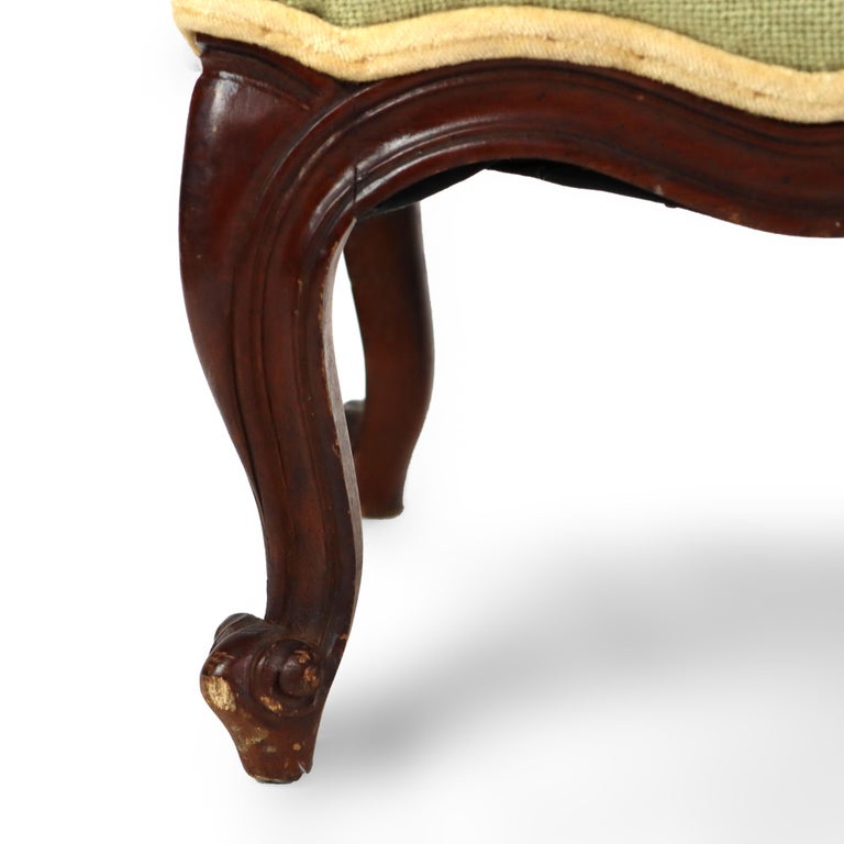 Antique Victorian Rococo Style Carved Walnut Tapestry Footstool C1890