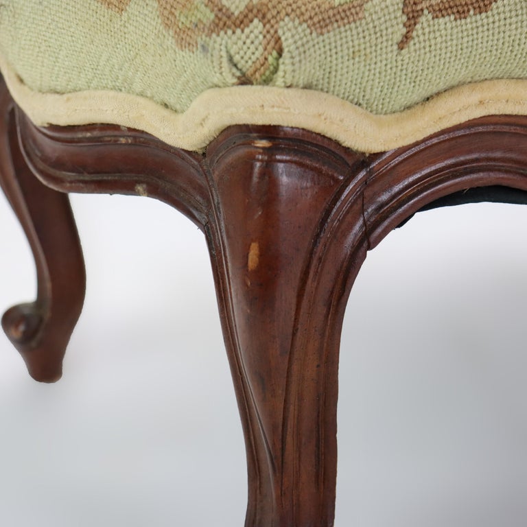 Antique Victorian Rococo Style Carved Walnut Tapestry Footstool C1890
