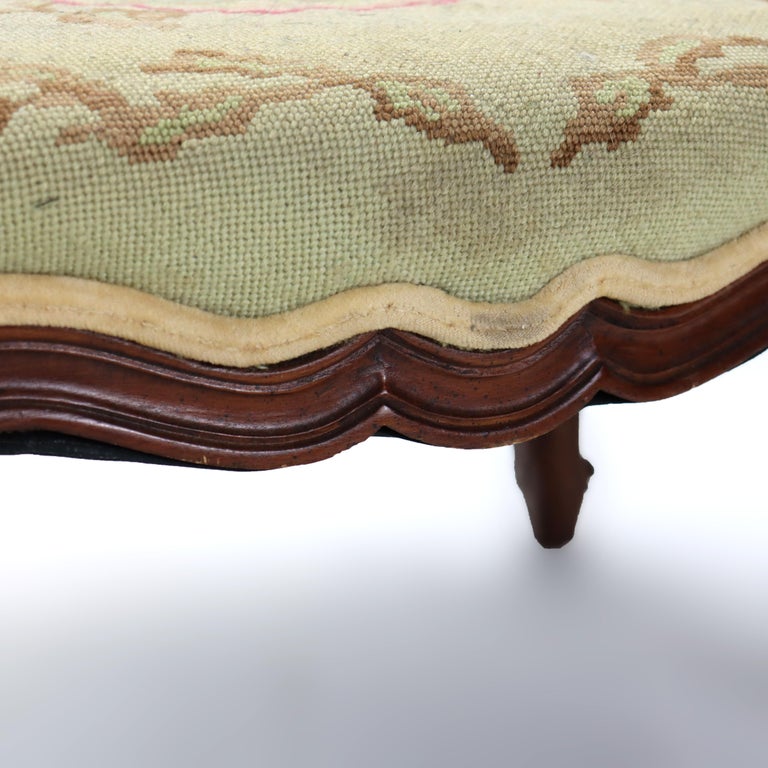 Antique Victorian Rococo Style Carved Walnut Tapestry Footstool C1890