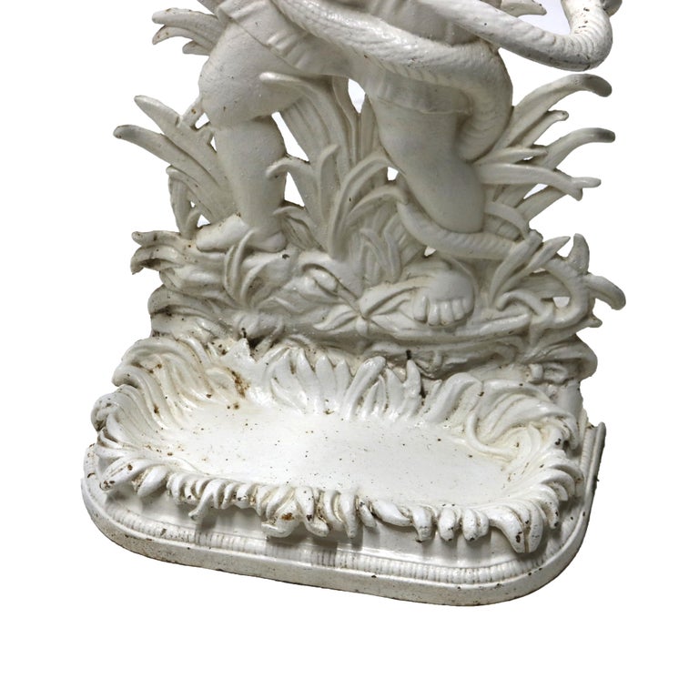 Antique Classical Figural Cherub & Snake Painted Wrought Iron Umbrella Stand