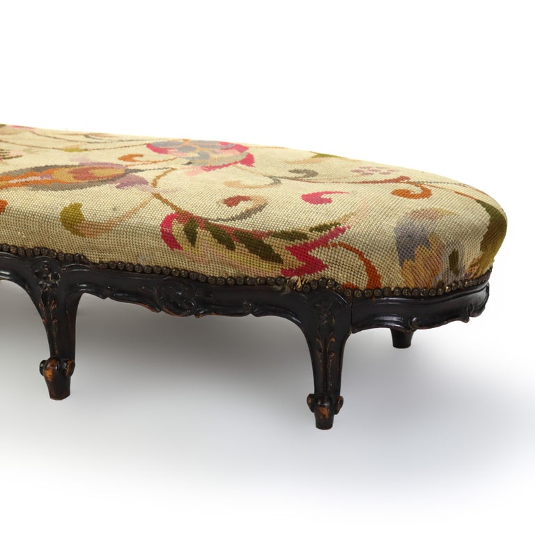 Antique Louis XIV Style Carved Walnut Tapestry Long Footstool C1890