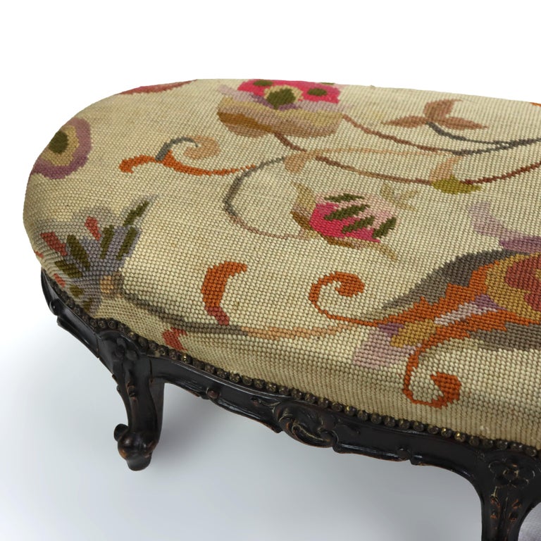 Antique Louis XIV Style Carved Walnut Tapestry Long Footstool C1890