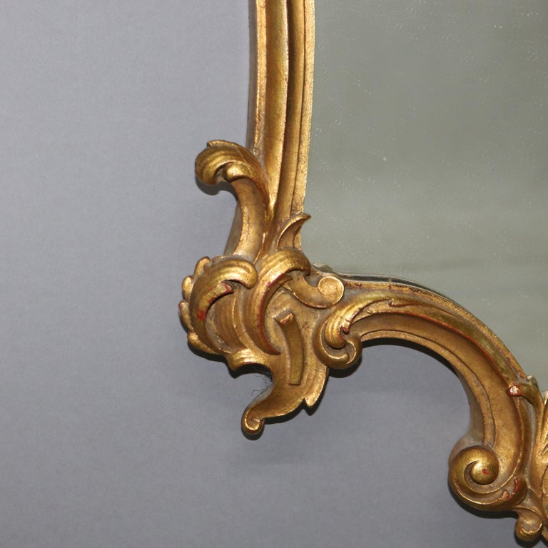 Antique Louis XIV Style Giltwood Shield Form Mirror with Foliate Elements C1930