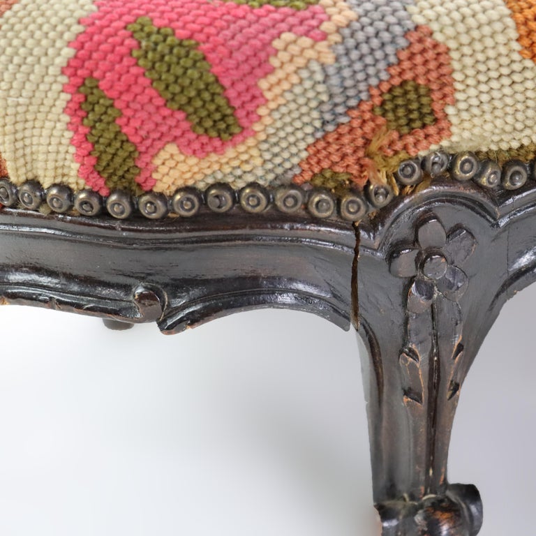Antique Louis XIV Style Carved Walnut Tapestry Long Footstool C1890