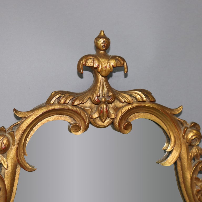 Antique Louis XIV Style Giltwood Shield Form Mirror with Foliate Elements C1930