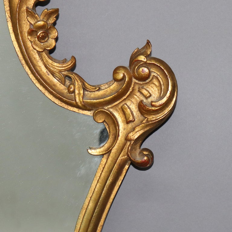 Antique Louis XIV Style Giltwood Shield Form Mirror with Foliate Elements C1930