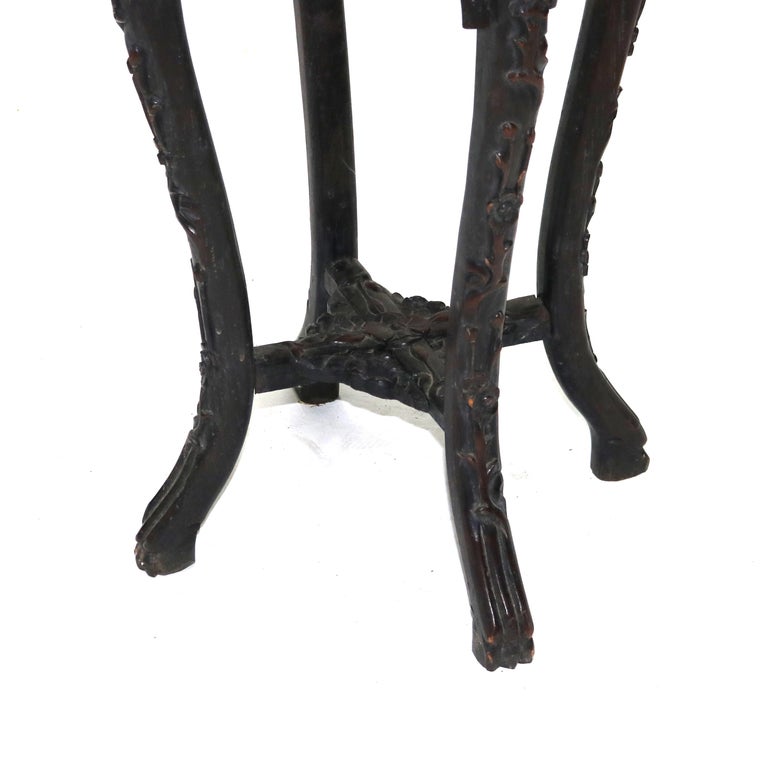 Antique Chinese Foliate Carved Hardwood Marble Top Stand C1920