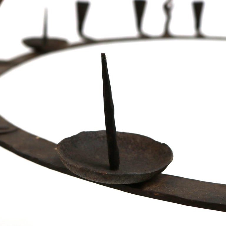 Antique 18thC Gothic Wrought Iron Hanging Circular Candelabra C1750
