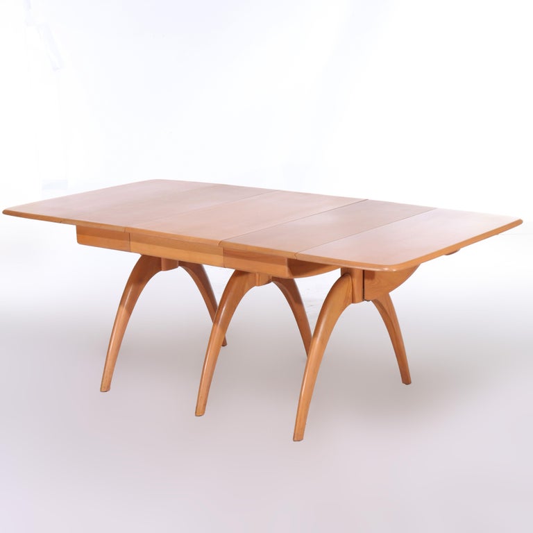 Vintage Heywood Wakefield Champagne Finish Birch Wishbone Drop Leaf Table C1950