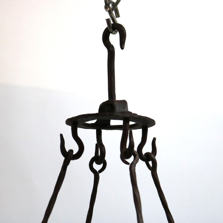 Antique 18thC Gothic Wrought Iron Hanging Circular Candelabra C1750