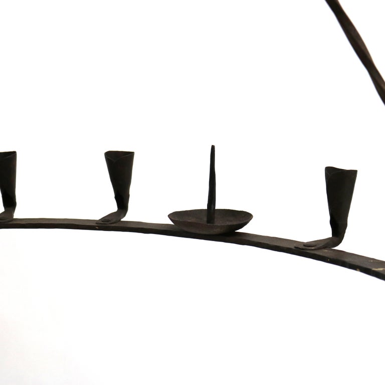 Antique 18thC Gothic Wrought Iron Hanging Circular Candelabra C1750