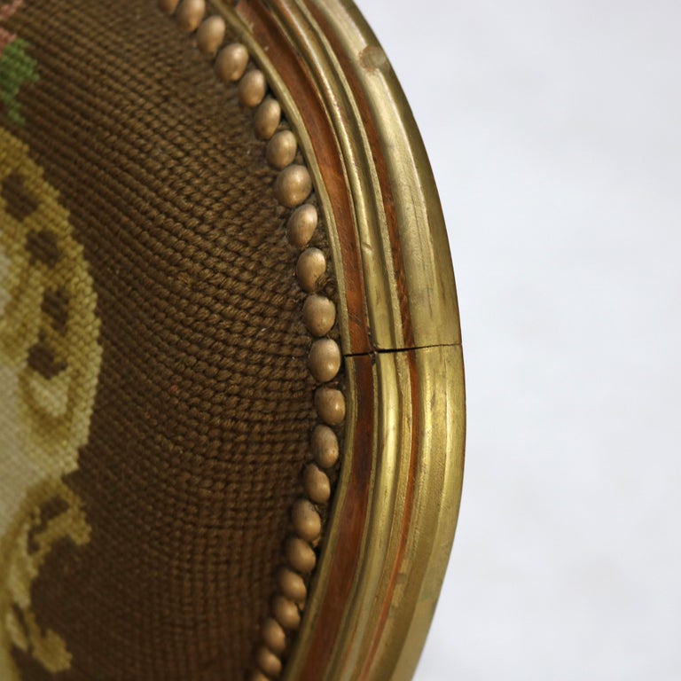 Antique French Louis XIV Style Parcel Gilt Walnut & Floral Tapestry Chair C1920