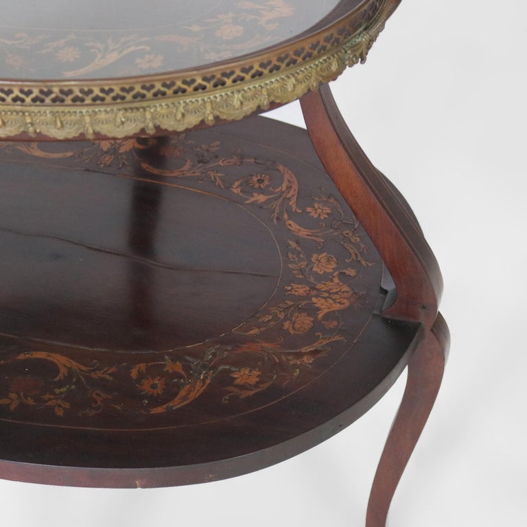 Antique Mahogany Tiered Tea Table with Satinwood Floral Marquetry C1920