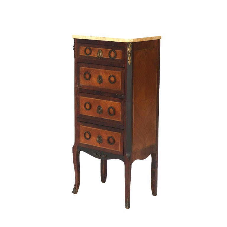 Antique Satinwood, Rosewood & Ormolu Marble Top Lingerie Chest C1900