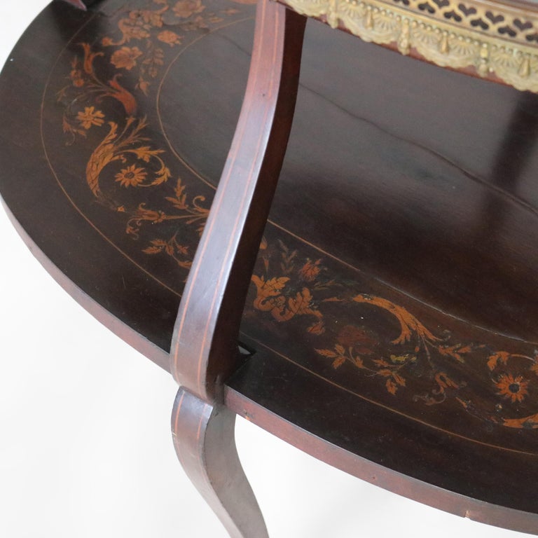 Antique Mahogany Tiered Tea Table with Satinwood Floral Marquetry C1920