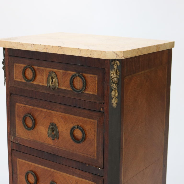 Antique Satinwood, Rosewood & Ormolu Marble Top Lingerie Chest C1900