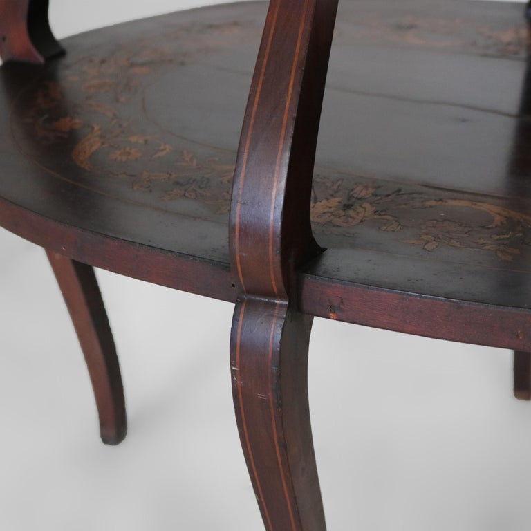 Antique Mahogany Tiered Tea Table with Satinwood Floral Marquetry C1920
