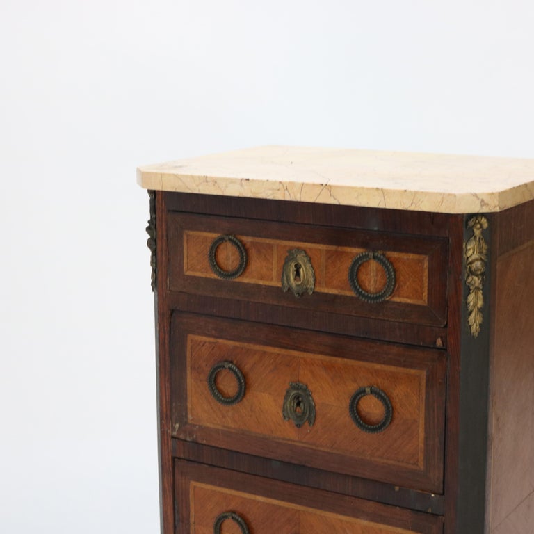 Antique Satinwood, Rosewood & Ormolu Marble Top Lingerie Chest C1900