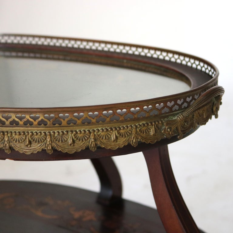 Antique Mahogany Tiered Tea Table with Satinwood Floral Marquetry C1920