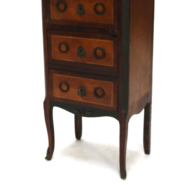 Antique Satinwood, Rosewood & Ormolu Marble Top Lingerie Chest C1900