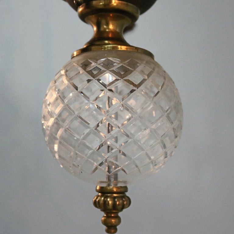 Vintage French Nine-Light Tiered Brass and Crystal Chandelier, 20th Century