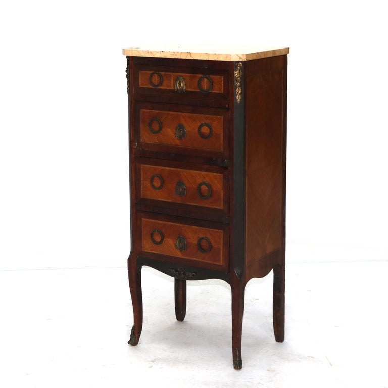Antique Satinwood, Rosewood & Ormolu Marble Top Lingerie Chest C1900