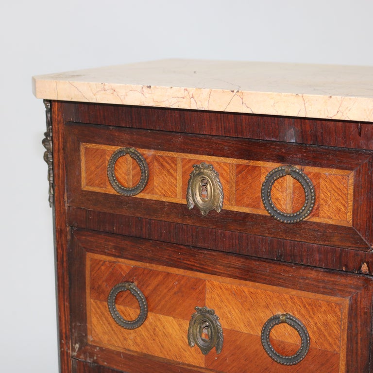 Antique Satinwood, Rosewood & Ormolu Marble Top Lingerie Chest C1900