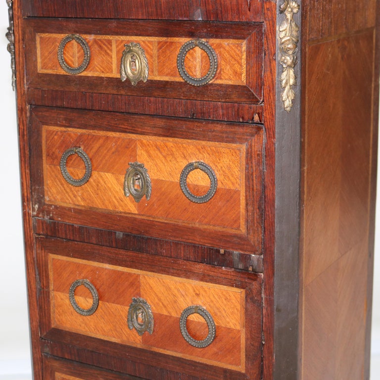 Antique Satinwood, Rosewood & Ormolu Marble Top Lingerie Chest C1900