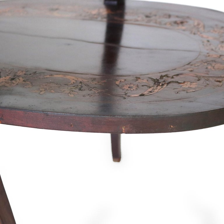 Antique Mahogany Tiered Tea Table with Satinwood Floral Marquetry C1920