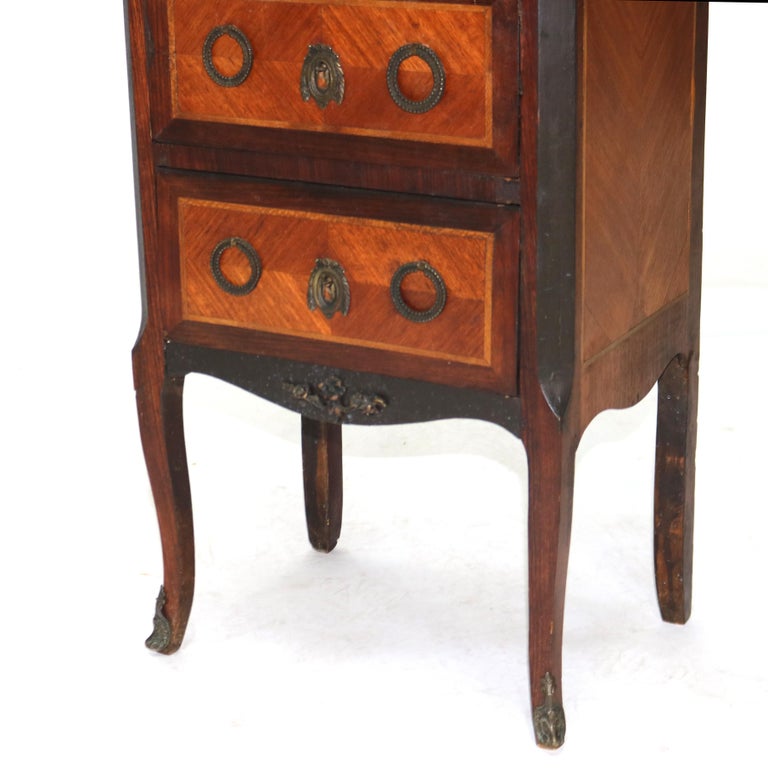 Antique Satinwood, Rosewood & Ormolu Marble Top Lingerie Chest C1900