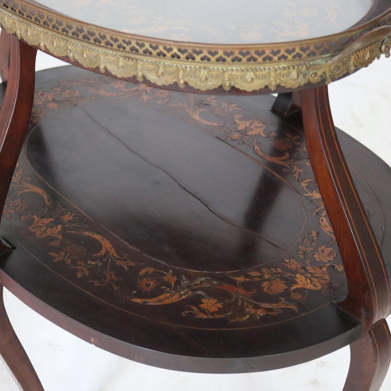 Antique Mahogany Tiered Tea Table with Satinwood Floral Marquetry C1920