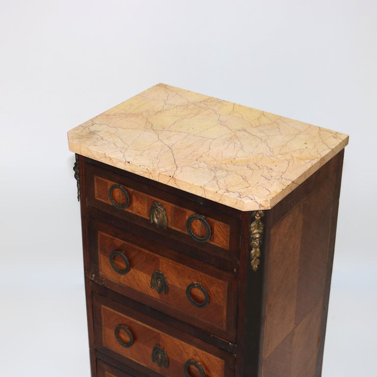 Antique Satinwood, Rosewood & Ormolu Marble Top Lingerie Chest C1900