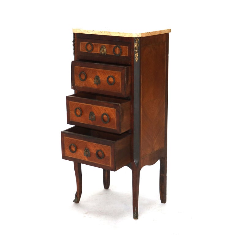 Antique Satinwood, Rosewood & Ormolu Marble Top Lingerie Chest C1900