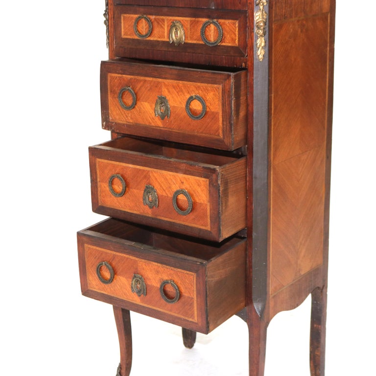 Antique Satinwood, Rosewood & Ormolu Marble Top Lingerie Chest C1900