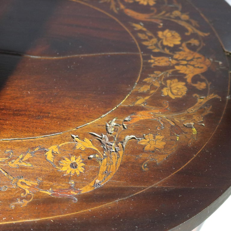 Antique Mahogany Tiered Tea Table with Satinwood Floral Marquetry C1920