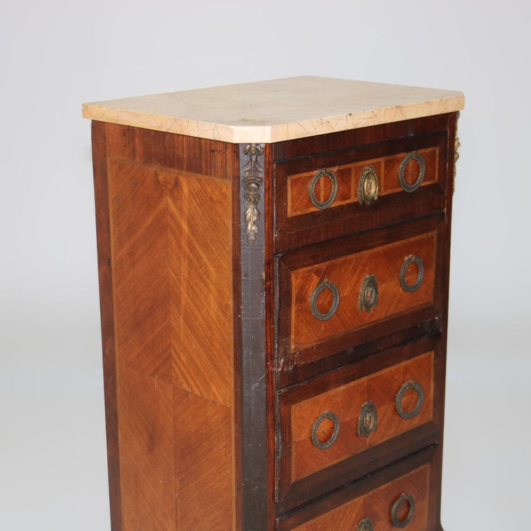 Antique Satinwood, Rosewood & Ormolu Marble Top Lingerie Chest C1900