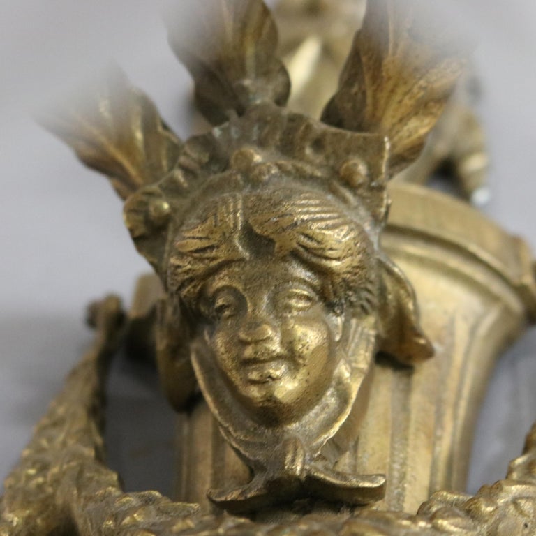 Antique Gilt Bronze Figural Three-Light Wall Sconce with Persian Mask C1920