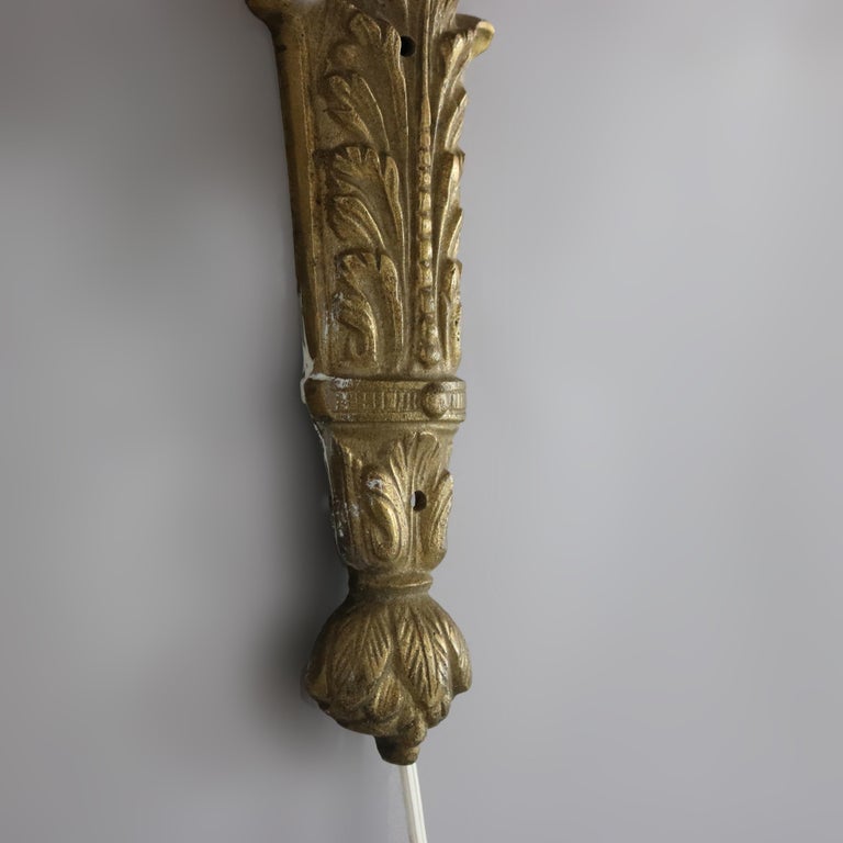Antique Gilt Bronze Figural Three-Light Wall Sconce with Persian Mask C1920