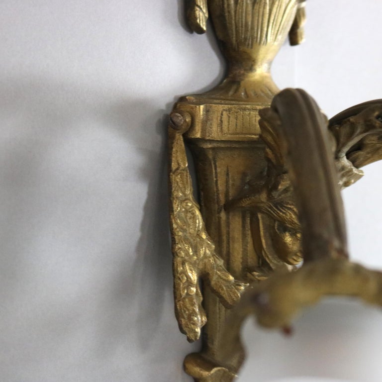 Antique Gilt Bronze Figural Three-Light Wall Sconce with Persian Mask C1920
