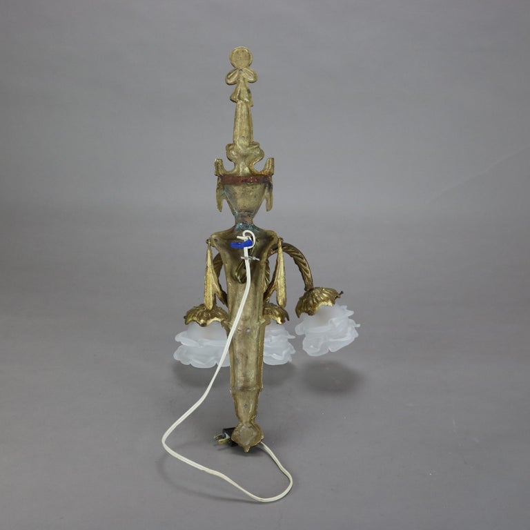 Antique Gilt Bronze Figural Three-Light Wall Sconce with Persian Mask C1920