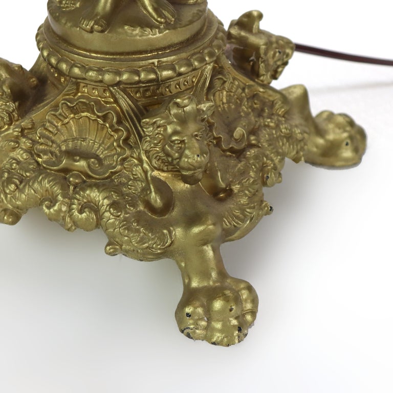 Antique Classical Three Graces Figural Gilt Table Lamp C1890